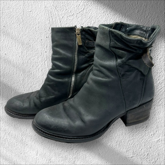 A.S.98 Shoes - A.S.98 Caralyn Smoke Black Weatern Biker Moto Leather Booties Size 38/US 7.5